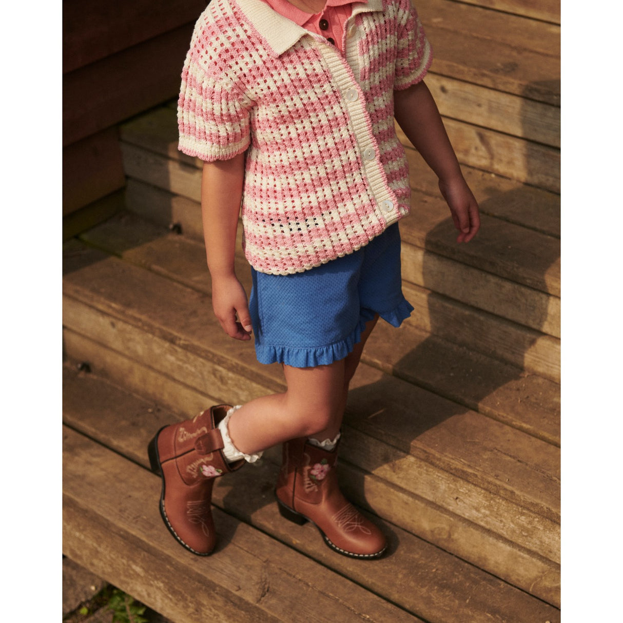 COPENHAGEN COLORS Cognac Leather Limited Cowboy Støvler Low - Brown Flower