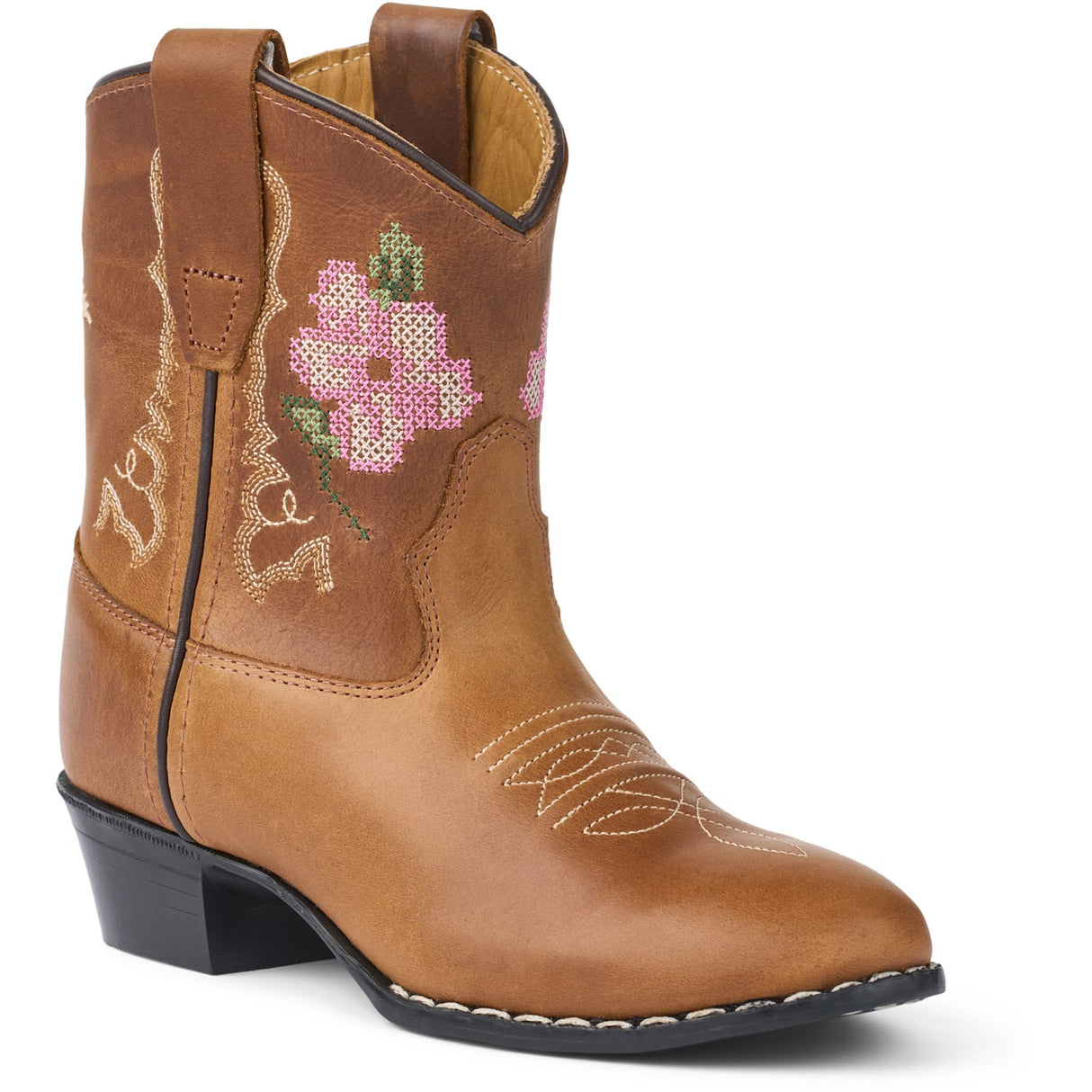 COPENHAGEN COLORS Cognac Leather Limited Cowboy Støvler Low - Brown Flower