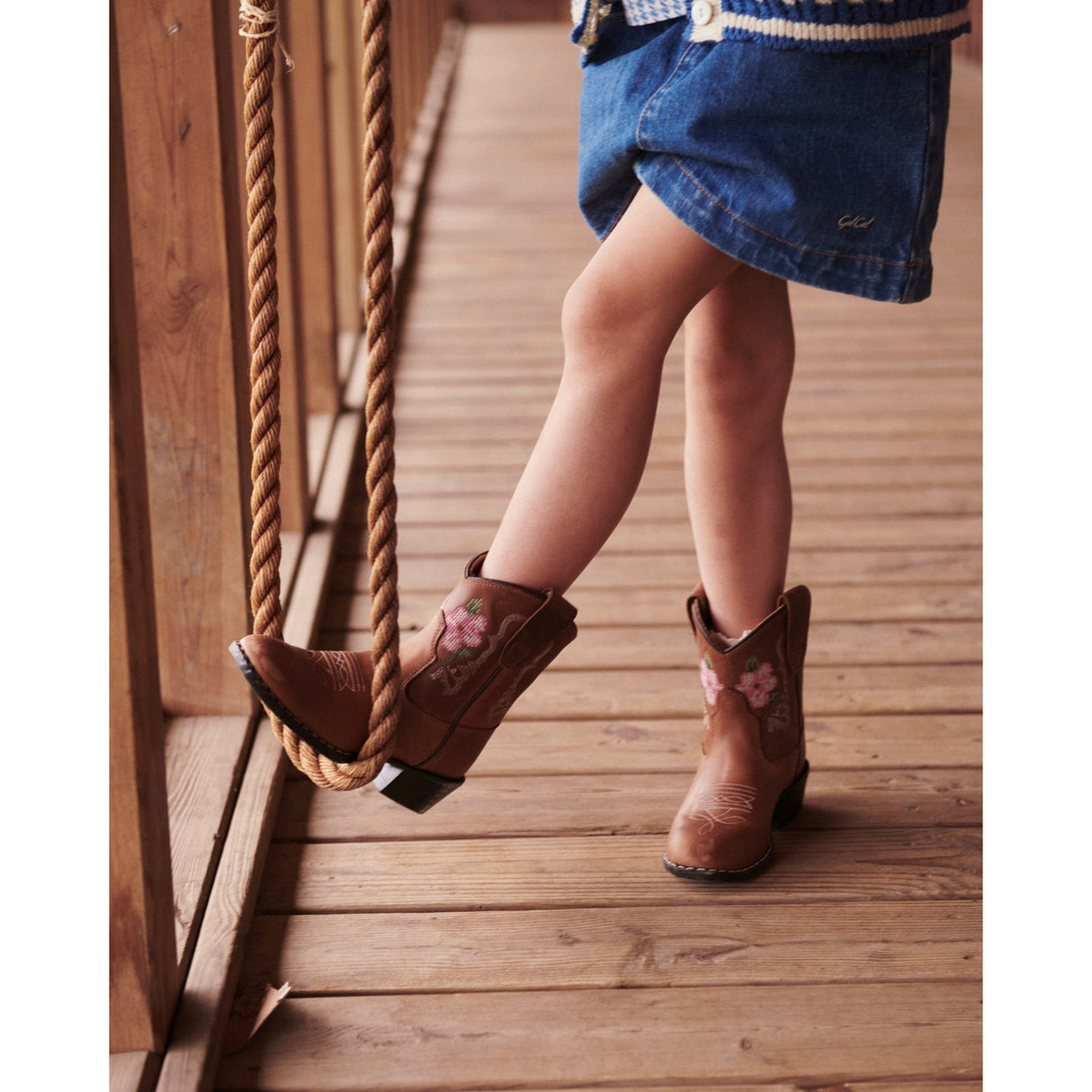 COPENHAGEN COLORS Cognac Leather Limited Cowboy Støvler Low - Brown Flower