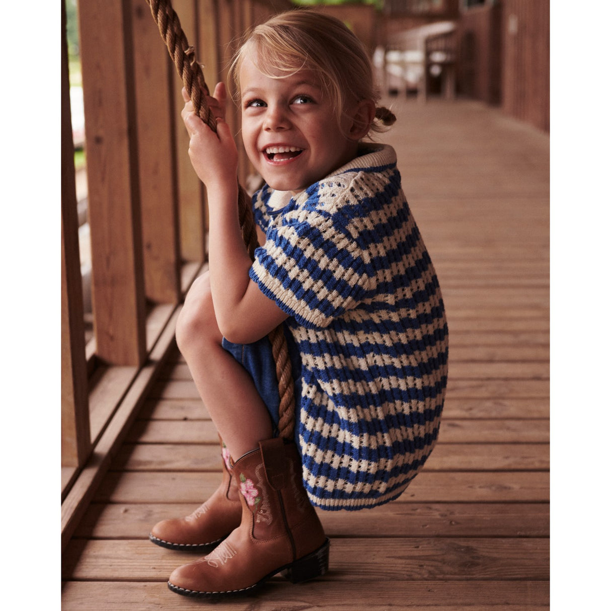 COPENHAGEN COLORS Cognac Leather Limited Cowboy Støvler Low - Brown Flower