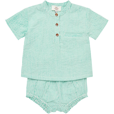 COPENHAGEN COLORS Sharp Green W Cream Stripe Seersucker Baby Sett