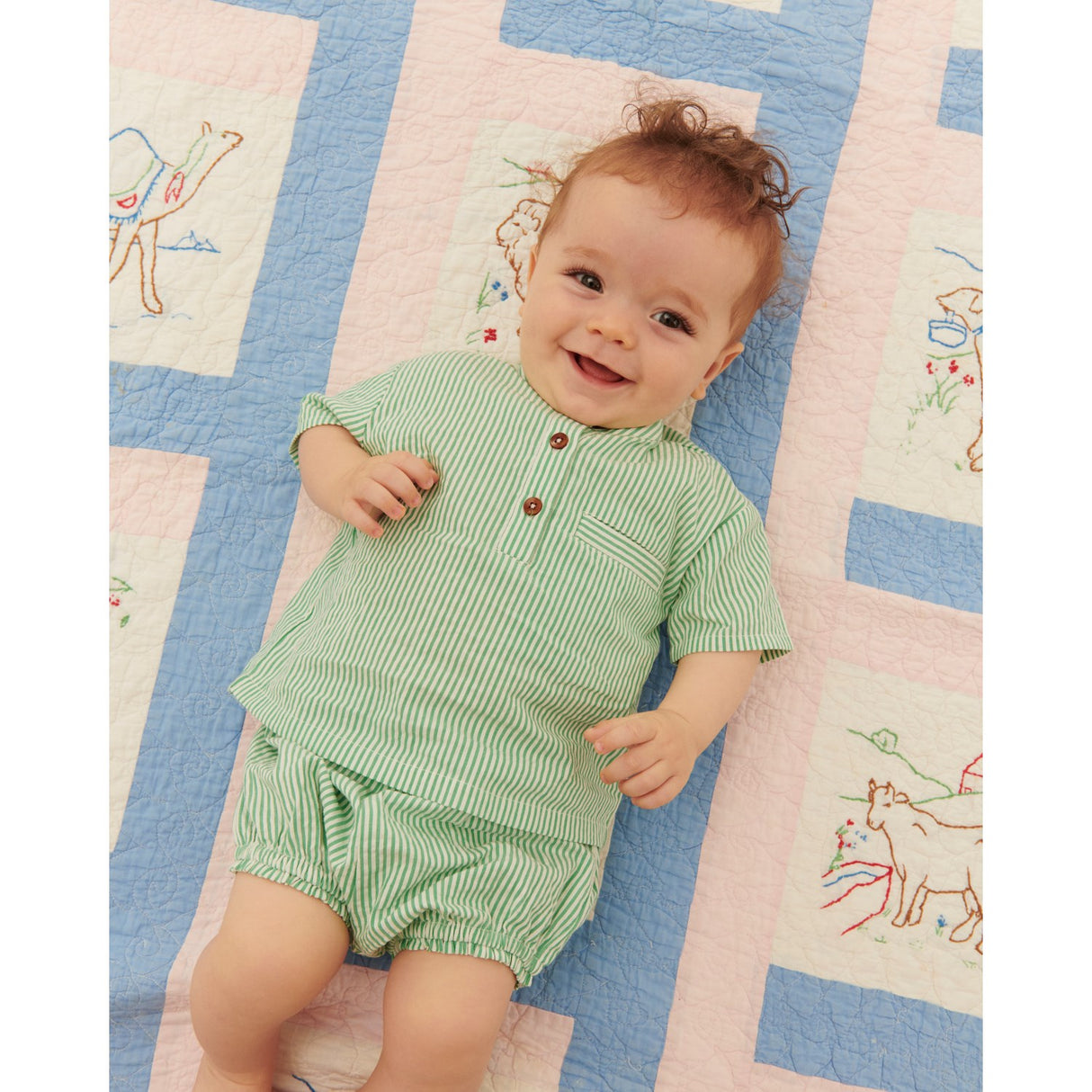 COPENHAGEN COLORS Sharp Green W Cream Stripe Seersucker Baby Sett