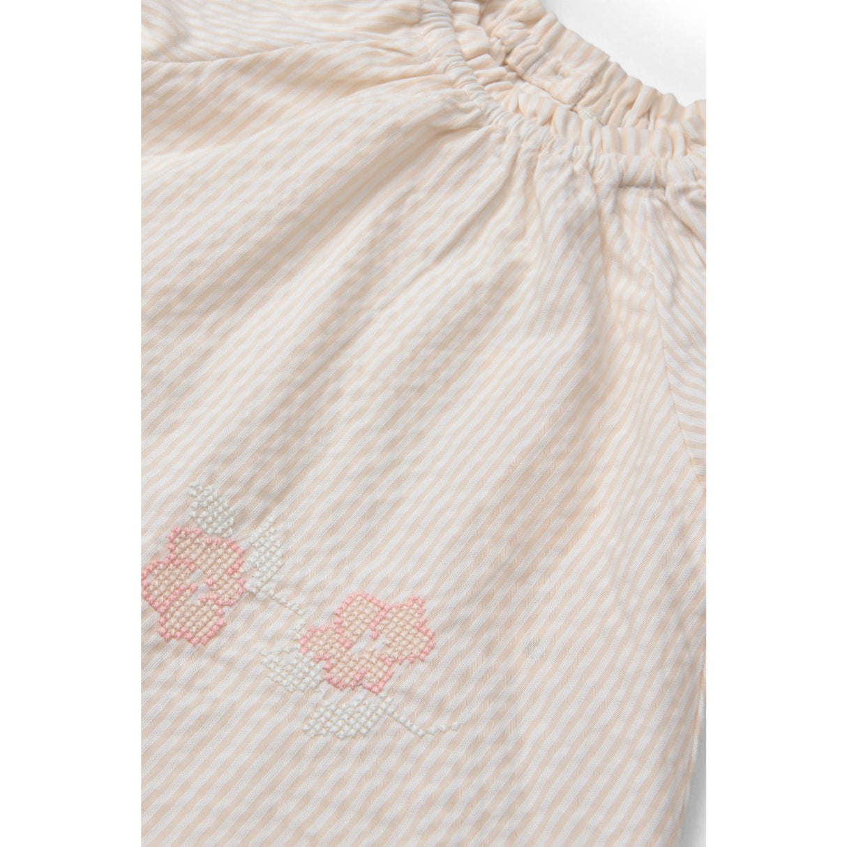 COPENHAGEN COLORS Dusty Rose W Cream Stripe W. Flower Seersucker Baby-Set W. Embroidery