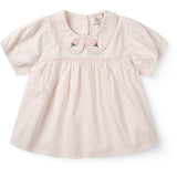 COPENHAGEN COLORS Dusty Rose W Cream Stripe Seersucker Bluse W. Halsbånd