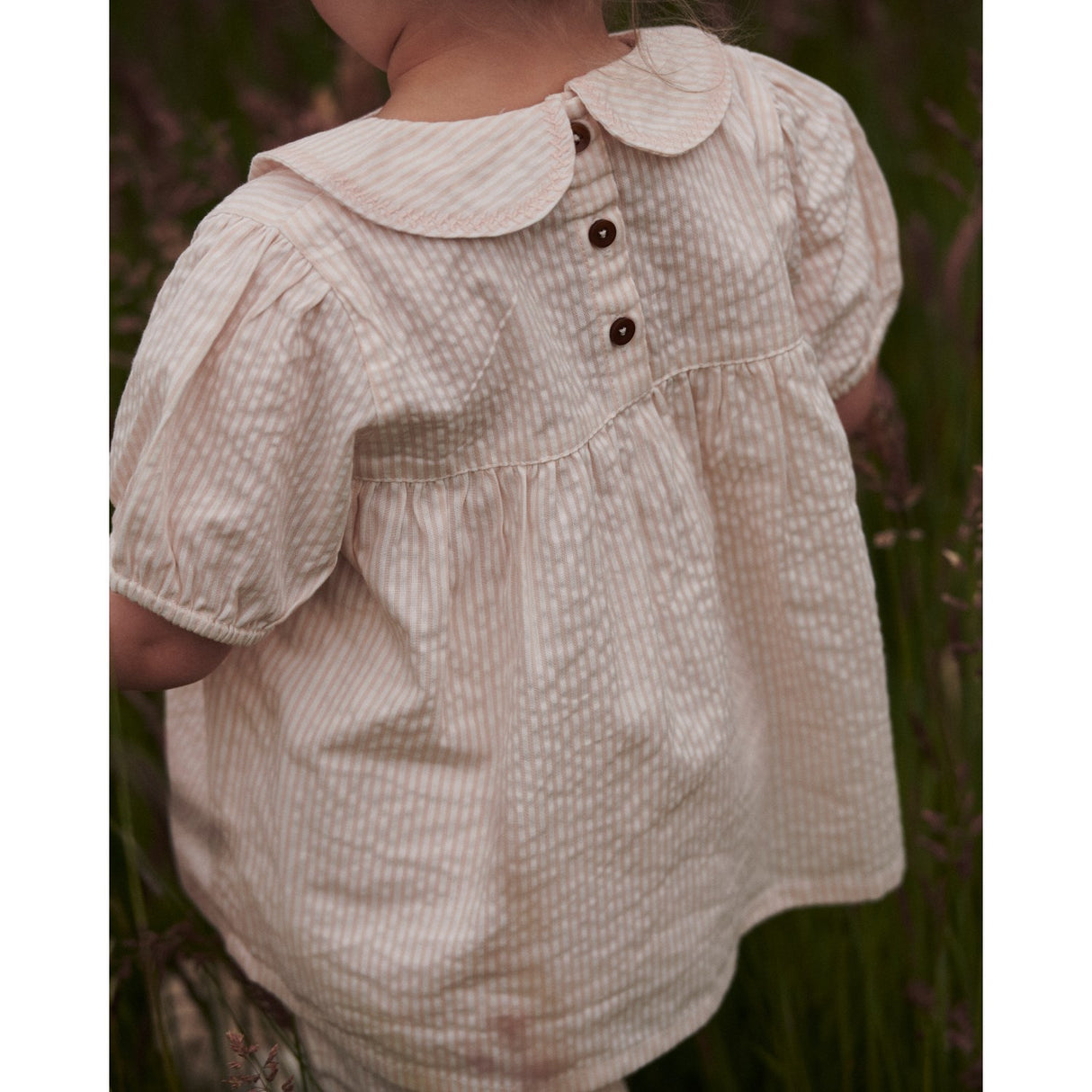 COPENHAGEN COLORS Dusty Rose W Cream Stripe Seersucker Bluse W. Halsbånd