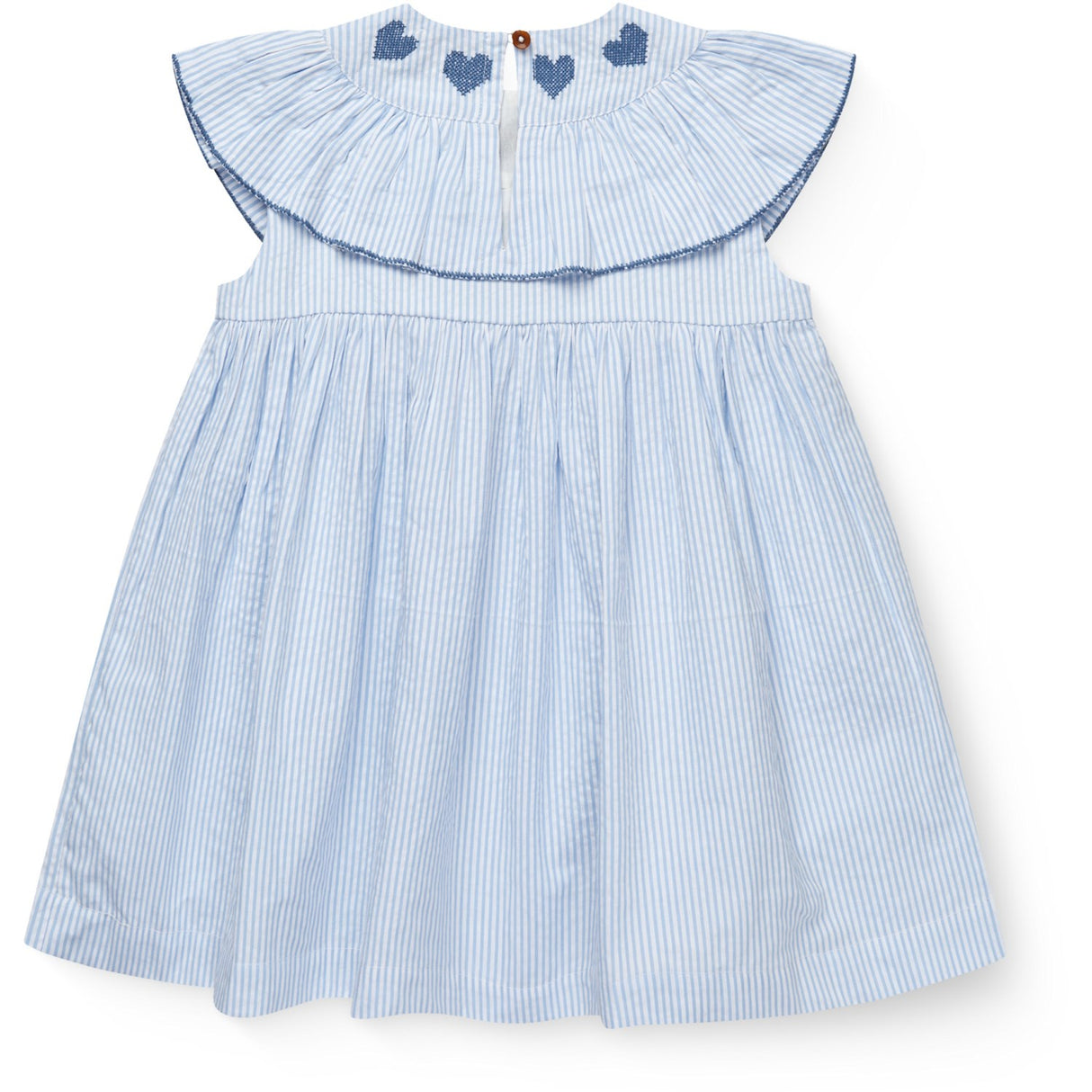 COPENHAGEN COLORS Sky Blue W Cream Stripe W Ocean Blue Seersucker Kjole W. Heart