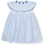 COPENHAGEN COLORS Sky Blue W Cream Stripe W Ocean Blue Seersucker Kjole W. Heart