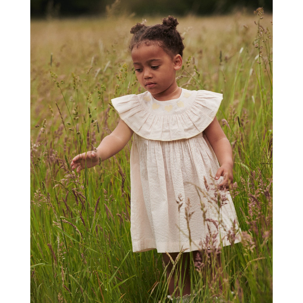 COPENHAGEN COLORS Dusty Rose W Cream Stripe W Yellow Seersucker Kjole W. Heart