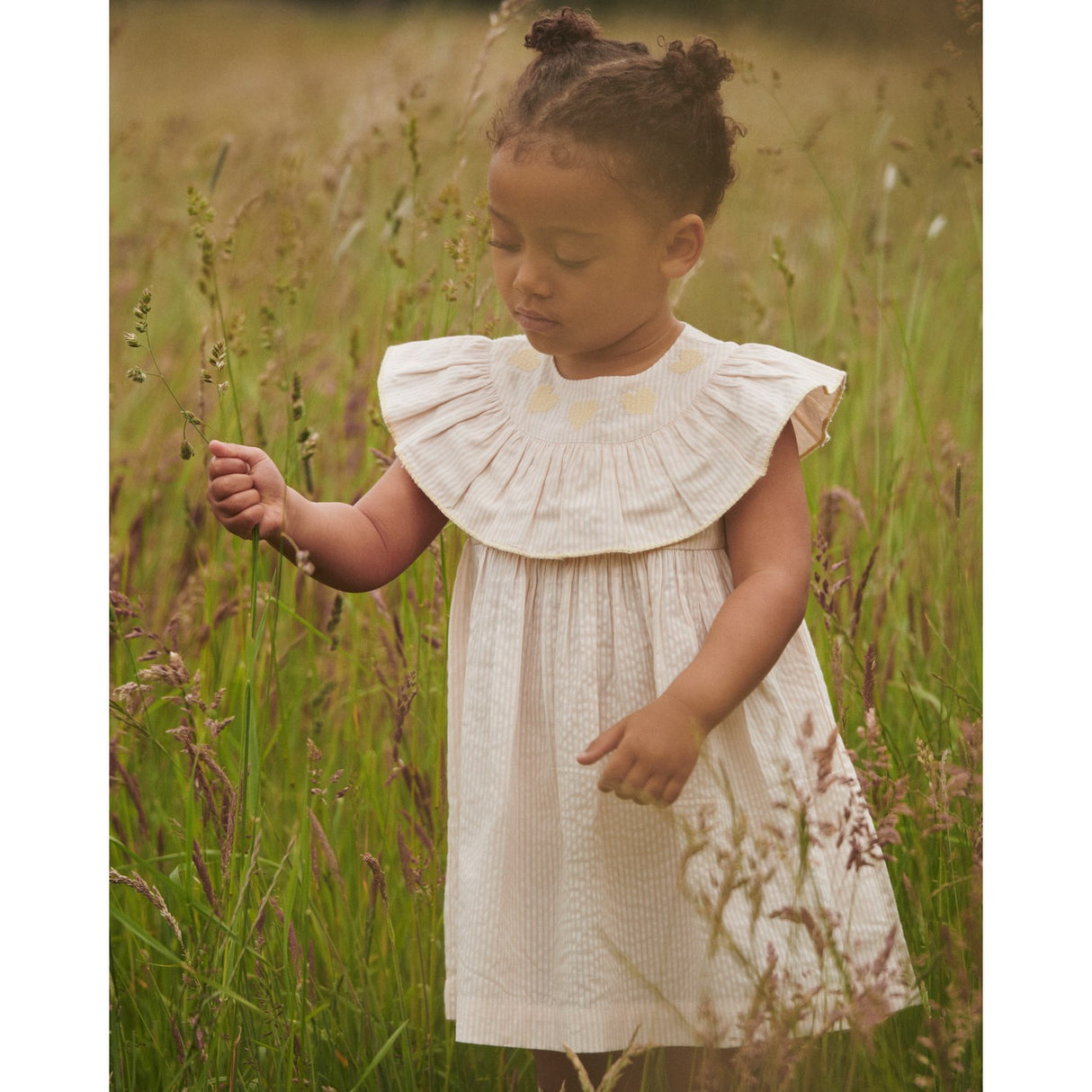 COPENHAGEN COLORS Dusty Rose W Cream Stripe W Yellow Seersucker Kjole W. Heart