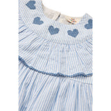 COPENHAGEN COLORS Sky Blue W Cream Stripe W Ocean Blue Seersucker Kjole W. Heart