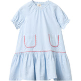 COPENHAGEN COLORS Sky Blue W Cream Stripe Seersucker Kjole W. Pockets