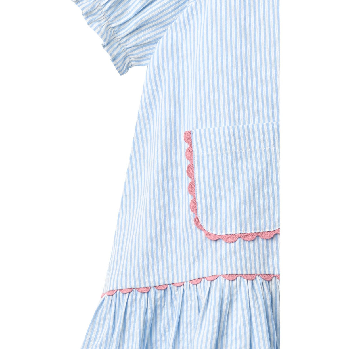 COPENHAGEN COLORS Sky Blue W Cream Stripe Seersucker Kjole W. Pockets