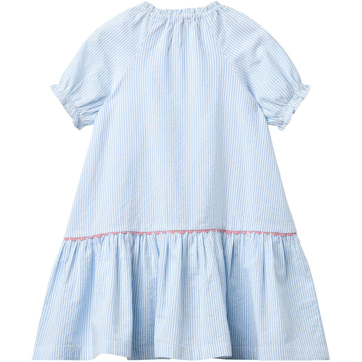 COPENHAGEN COLORS Sky Blue W Cream Stripe Seersucker Kjole W. Pockets