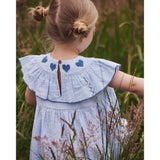 COPENHAGEN COLORS Sky Blue W Cream Stripe W Ocean Blue Seersucker Kjole W. Heart