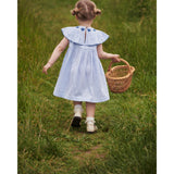 COPENHAGEN COLORS Sky Blue W Cream Stripe W Ocean Blue Seersucker Kjole W. Heart