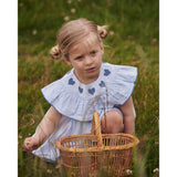 COPENHAGEN COLORS Sky Blue W Cream Stripe W Ocean Blue Seersucker Kjole W. Heart