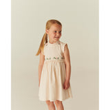 COPENHAGEN COLORS Dusty Rose W Cream Stripe Seersucker Kjole W. Ruffles Og Emb.