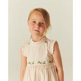 COPENHAGEN COLORS Dusty Rose W Cream Stripe Seersucker Kjole W. Ruffles Og Emb.