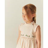 COPENHAGEN COLORS Dusty Rose W Cream Stripe Seersucker Kjole W. Ruffles Og Emb.