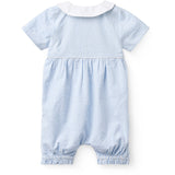 COPENHAGEN COLORS Sky Blue W Cream Stripe Seersucker Romper W. Halsbånd