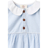 COPENHAGEN COLORS Sky Blue W Cream Stripe Seersucker Romper W. Halsbånd