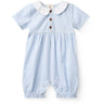 COPENHAGEN COLORS Sky Blue W Cream Stripe Seersucker Romper W. Halsbånd