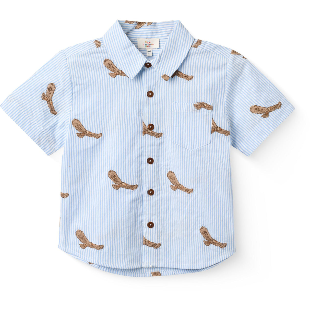 COPENHAGEN COLORS Sky Blue W Cream Stripe Seersucker Skjorte W. Emb