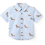 COPENHAGEN COLORS Sky Blue W Cream Stripe Seersucker Skjorte W. Emb