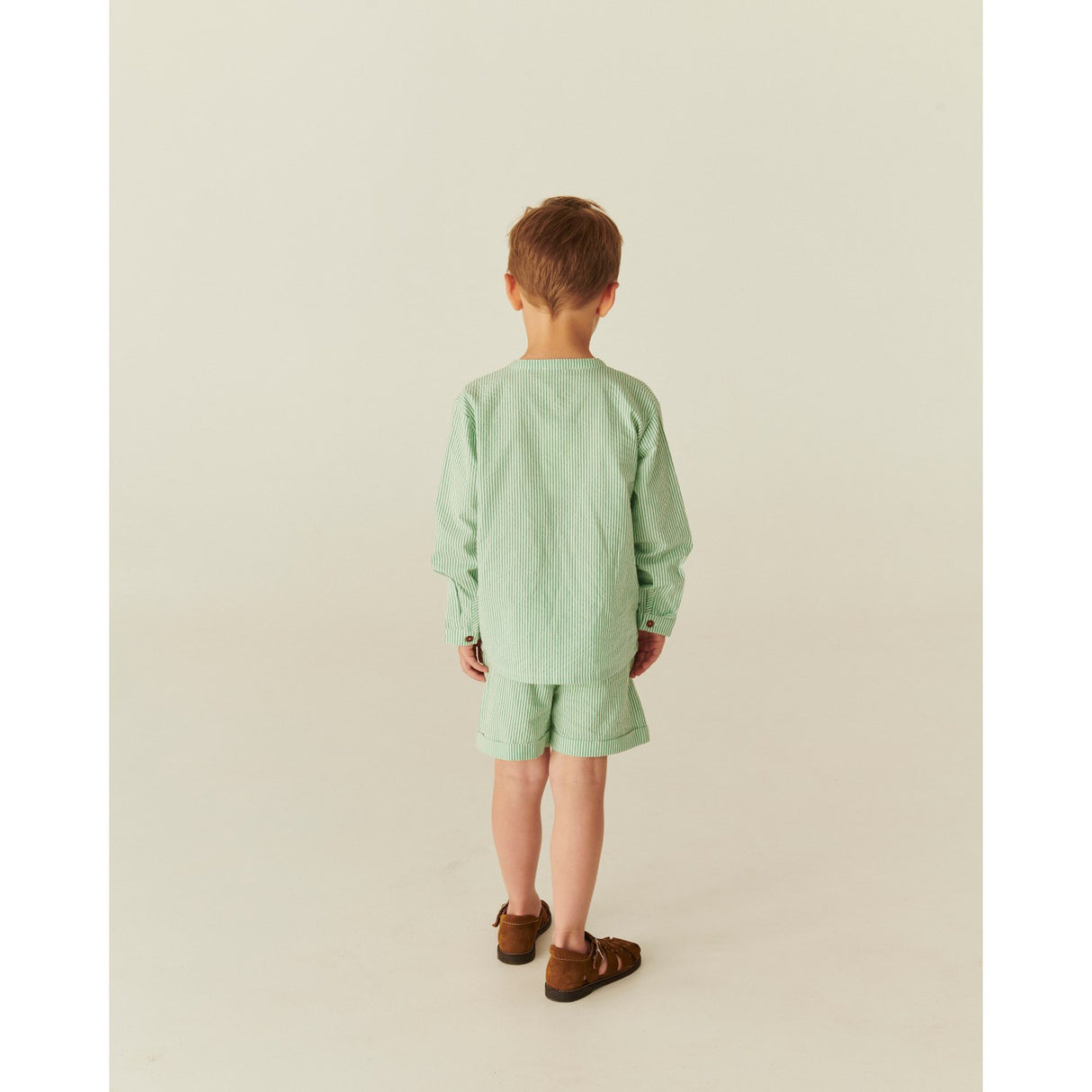 COPENHAGEN COLORS Sharp Green W Cream Stripe Seersucker Shorts Sporty