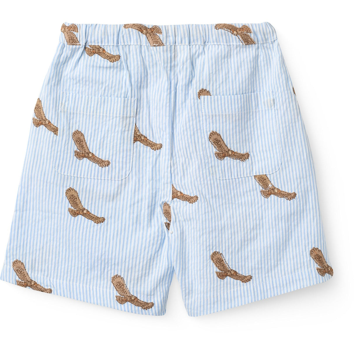 COPENHAGEN COLORS Sky Blue W Cream Stripe Seersucker Shorts W. Emb