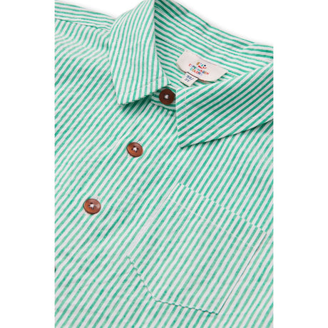 COPENHAGEN COLORS Sharp Green W Cream Stripe Seersucker Ss Skjorte
