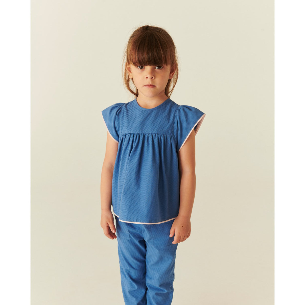 COPENHAGEN COLORS Ocean Blue Comb. Bluse W. Contrast Piping