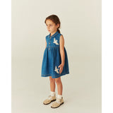 COPENHAGEN COLORS Indigo Blue Washed Denim Kjole W. Crochet Doves