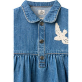 COPENHAGEN COLORS Indigo Blue Washed Denim Kjole W. Crochet Doves