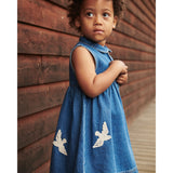 COPENHAGEN COLORS Indigo Blue Washed Denim Kjole W. Crochet Doves