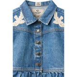 COPENHAGEN COLORS Indigo Blue Washed Denim Frill Jakke W. Crochet Doves