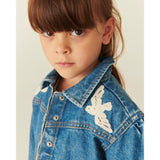 COPENHAGEN COLORS Indigo Blue Washed Denim Frill Jakke W. Crochet Doves