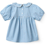 COPENHAGEN COLORS Blue Houndstooth Mini Houndstooth Bluse W. Halsbånd