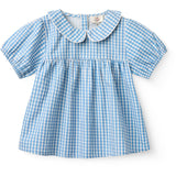 COPENHAGEN COLORS Blue Houndstooth Mini Houndstooth Bluse W. Halsbånd