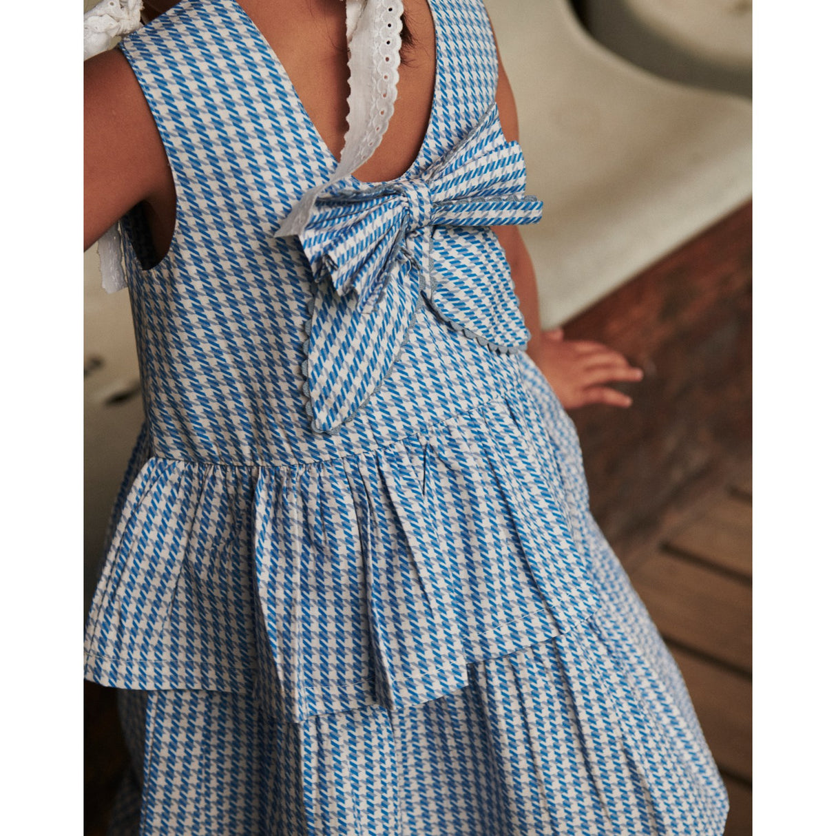 COPENHAGEN COLORS Blue Houndstooth Mini Houndstooth Kjole W. Bue