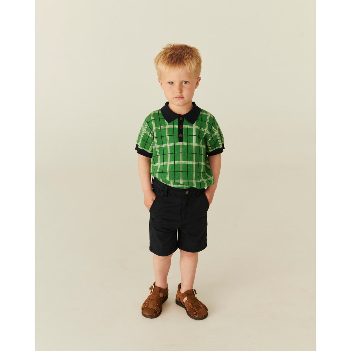 COPENHAGEN COLORS Green Comb. Strikket Checkered Polo