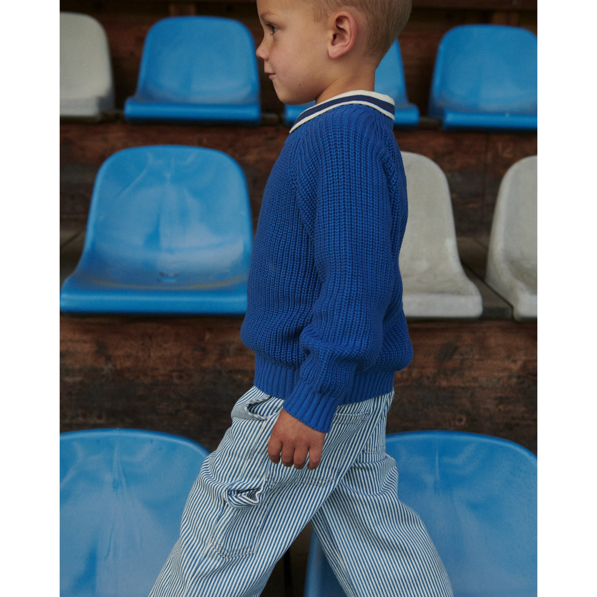 COPENHAGEN COLORS Sharp Blue Strikket Classic Rib Bluse