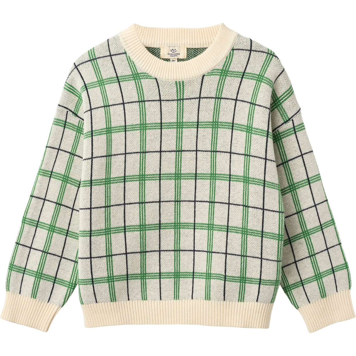 COPENHAGEN COLORS Green Comb. Strikket Jacquard Check Bluse
