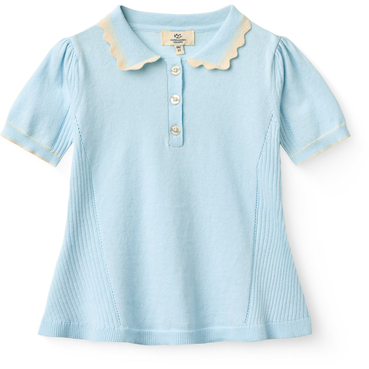 COPENHAGEN COLORS Ice Blue/Cream Comb. Strikket Peplum Bluse