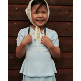 COPENHAGEN COLORS Ice Blue/Cream Comb. Strikket Peplum Bluse