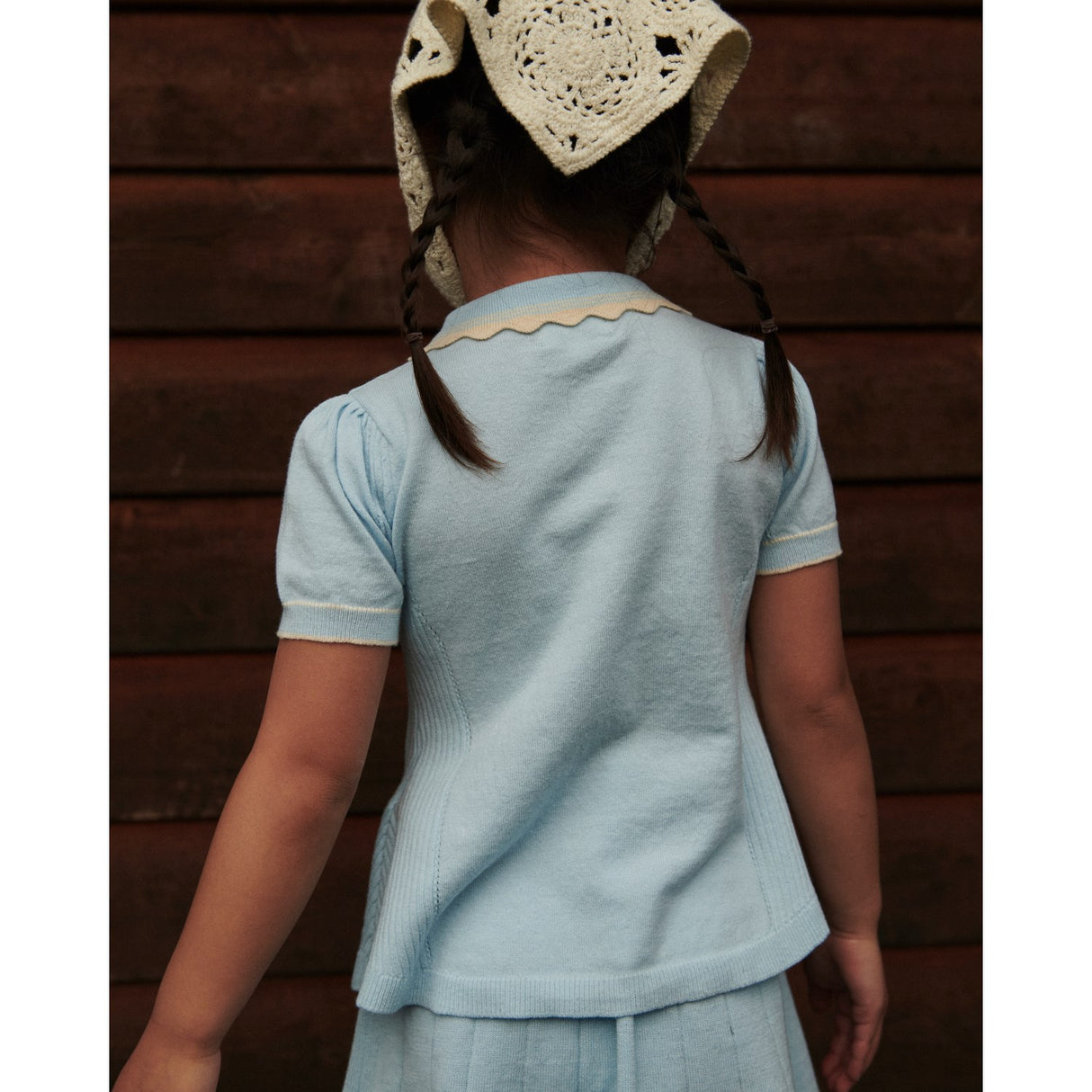 COPENHAGEN COLORS Ice Blue/Cream Comb. Strikket Peplum Bluse