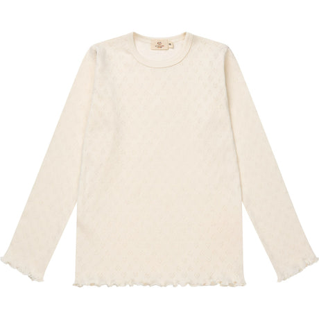 COPENHAGEN COLORS Cream Pointelle Heart Ls Tee