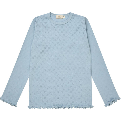 COPENHAGEN COLORS Dusty Blue Pointelle Heart Ls Tee