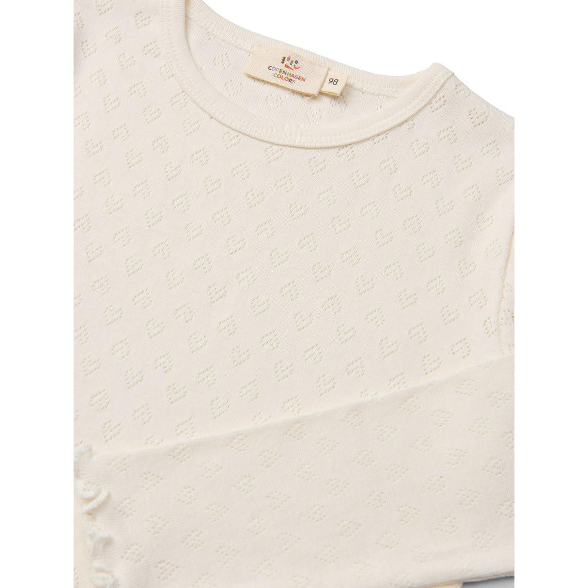 COPENHAGEN COLORS Cream Pointelle Heart Ls Tee