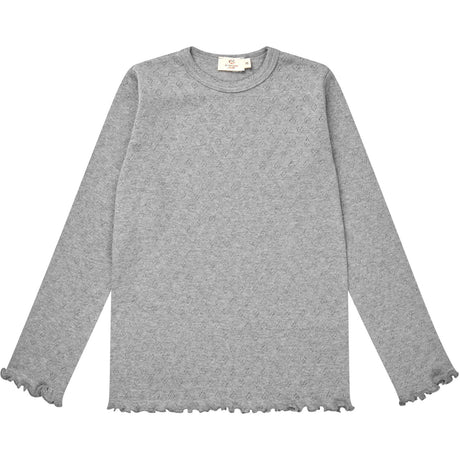 COPENHAGEN COLORS Grey Mel. Pointelle Heart Ls Tee